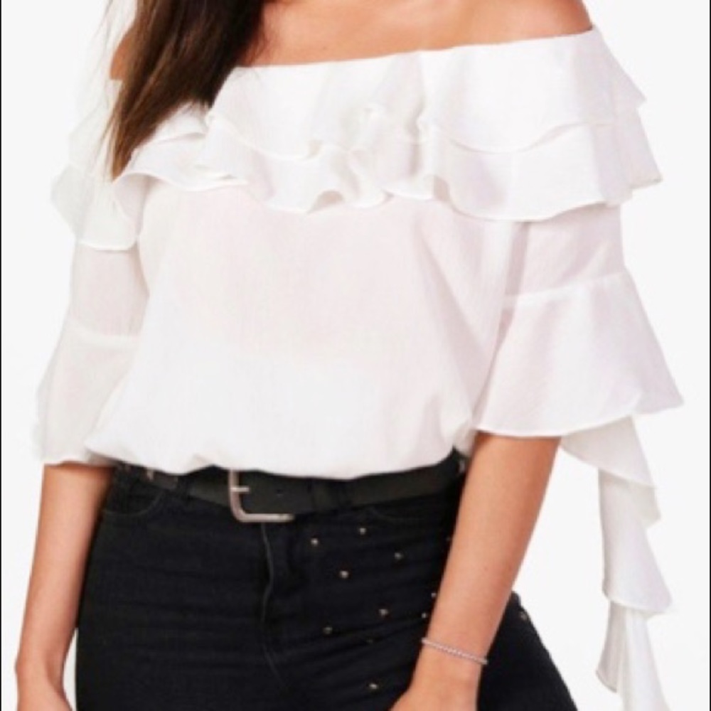 Black off the shoulder ruffle blouse